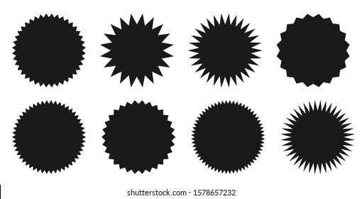 Star burst sticker set. Black flat price tags explosion silhouettes, starburst retro sale badge. Vector illustration. Star blank label, stickers emblem Set of starburst badges Sunburst stickers. 