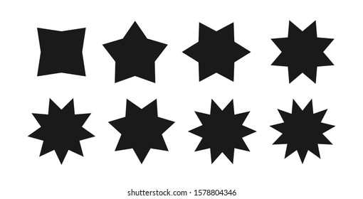 Star burst sticker set. Black flat price tags explosion silhouettes, starburst retro sale badge. Vector illustration. Star blank label, stickers emblem Set of starburst badges Sunburst stickers. 