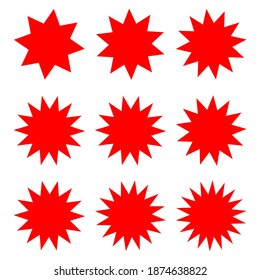 Star burst sticker set of tag icons. Vector isolated elements. Sale badge icon. Star blank label stickers emblem.Price tags explosion signs.