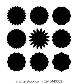 Star burst sticker set in various shape. Vector illustration designed in black over white. Premium vector