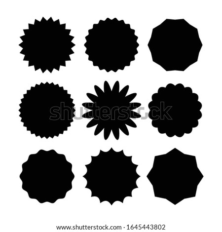 Star burst sticker set in various shape. Vector illustration designed in black over white. Premium vector