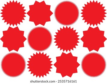 Star burst sticker. Starburst price tag icon. Vector. Set badge shape. Sale promo pricetags isolated. Black circles on white background. Round sun splash in simple design. Wave vignette. Illustration.