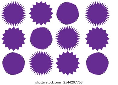 Star burst sticker. Starburst price tag icon. Vector. Set badge shape. Sale promo pricetags isolated.  circles on white background. Round sun splash in simple design. Wave vignette. Illustration.