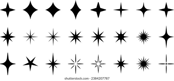 Star burst sticker vector set, sun burst retro quality or rating icon collection, minimalist modern decoration elements, y2k icon set.