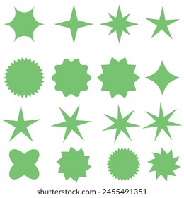 Conjunto de Vector de etiqueta engomada Star burst. Colección de estrellas. Iconos de estrellas. Insignia de venta de flores Starburst. Etiqueta en blanco estrella, emblema de pegatinas. Ilustración de símbolo de brillo. Marcos de rayos solares, signos de calidad, icono de venta