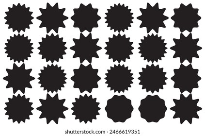  Star burst sticker vector set. Stars collection. Star icons. Starburst flower sale badge. Star blank label, stickers emblem. Shine symbol illustration. Sun ray frames, quality signs, sale icon