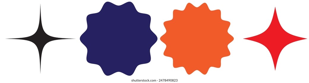  Conjunto de Vector de etiqueta engomada Star burst. Colección de estrellas. Iconos de estrellas. Insignia de venta de flores Starburst. Etiqueta en blanco estrella, emblema de pegatinas. Ilustración de símbolo de brillo. Marcos de rayos solares, signos de calidad, icono de venta
