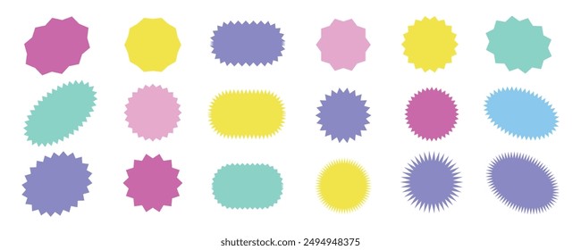 Star burst sticker vector set. colorful sun, Stars collection. Star icons. starburst flower sale badge. Star blank label, stickers emblem. Shine symbol illustration. Sun ray frames, quality sign