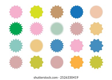 Star burst sticker vector set. colorful sun, Stars collection. Star icons. starburst flower sale badge. Star blank label, stickers emblem. Shine symbol illustration. Sun ray frames, quality sign