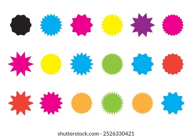 Star burst sticker vector set. colorful sun, Stars collection. Star icons. starburst flower sale badge. Star blank label, stickers emblem. Shine symbol illustration. Sun ray frames, quality sign