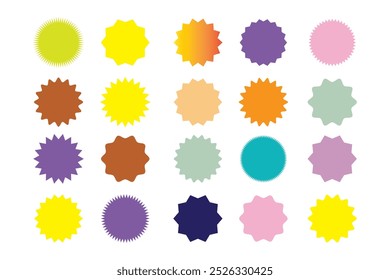 Star burst sticker vector set. colorful sun, Stars collection. Star icons. starburst flower sale badge. Star blank label, stickers emblem. Shine symbol illustration. Sun ray frames, quality sign