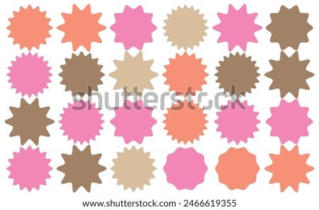  Star burst sticker vector set. Stars collection. Star icons. Starburst flower sale badge. Star blank label, stickers emblem. Shine symbol illustration. Sun ray frames, quality signs, sale icon