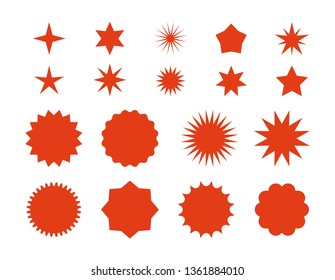 Star burst stickers. Red retro sale badge, flat price tags silhouettes, starburst labels graphic template. Vector star burst symbols flashes isolated badges