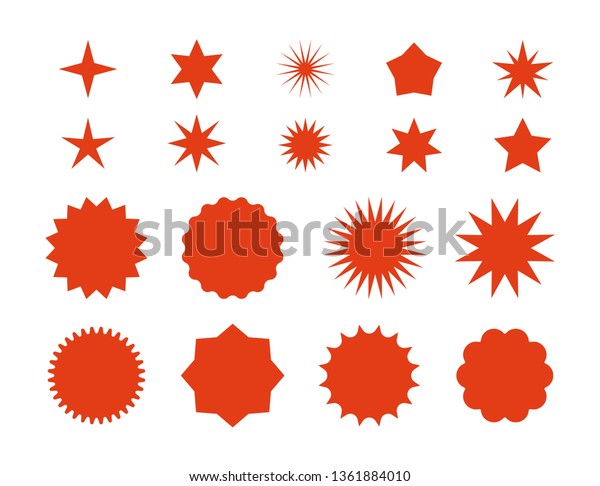 Star burst stickers. Red retro\
sale badge, flat price tags silhouettes, starburst labels graphic\
template. Vector star burst symbols flashes isolated\
badges