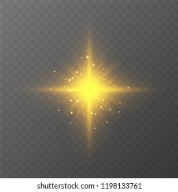 Star burst, transparent glow light effect. Star burst with sparkles. Glow light effect with rays and shine particles. On tranparent background.