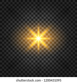 Star burst, transparent glow light effect. Star burst with sparkles. Glow light effect with rays and shine particles. On tranparent background. Vector stock illustration.
