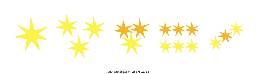 Star and burst vector set with gold and orange gradients. Ideal for celebration themes, stickers, and highlights.