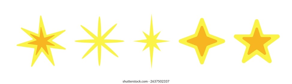 Star and burst vector set with gold and orange gradients. Ideal for celebration themes, stickers, and highlights.