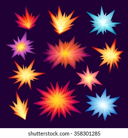 Star bursting boom.Comic book explosion set. Hand drawn vector illustration