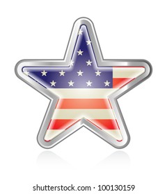 A star button or graphic with an american flag pattern. Eps 10 Vector.