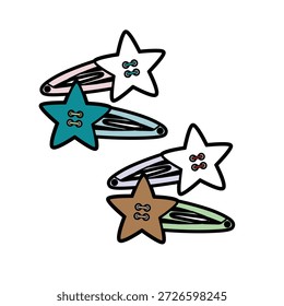 Star button hair clips technical flat design vector mockup template.
