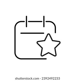 Firma de línea de vector de estrella por calendario para anuncios. Adecuado para libros, tiendas, tiendas. Actrazo editable con un estilo de contorno minimalista. Símbolo de diseño 