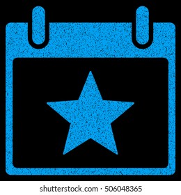 Star Calendar Day grainy textured icon for overlay watermark stamps. Flat symbol with unclean texture. Dotted vector blue ink rubber seal stamp with grunge design on a black background.
