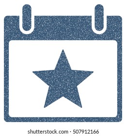 Star Calendar Day grainy textured icon for overlay watermark stamps. Flat symbol with unclean texture. Dotted vector blue ink rubber seal stamp with grunge design on a white background.