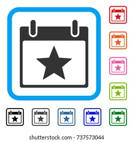 Star Calendar Day icon. Flat grey iconic symbol inside a light blue rounded squared frame. Black, gray, green, blue, red, orange color additional versions of Star Calendar Day vector.