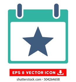 Star Calendar Day icon. Vector EPS illustration style is flat iconic bicolor symbol, cobalt and cyan colors.