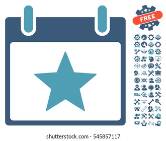 Star Calendar Day pictograph with bonus settings clip art. Vector illustration style is flat iconic symbols, cyan and blue, white background.