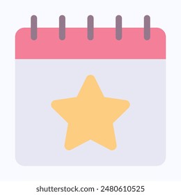 Star In Calendar. Favourite Day Calendar Vector Icon. Flat Style Isolated Vector Icon.