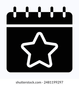 Star In Calendar. Favourite Day Calendar Vector Icon. Isolated Silhouette Vector Icon.
