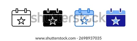 Star Calendar Multiple Style Icon Set Vector