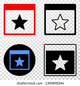 Star calendar page EPS vector pictograph with contour, black and colored versions. Illustration style is flat iconic symbol on chess transparent background.