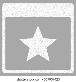 Star Calendar Page grainy textured icon for overlay watermark stamps. Flat symbol with dust texture. Dotted vector white ink rubber seal stamp with grunge design on a silver background.