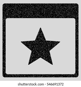 Star Calendar Page grainy textured icon for overlay watermark stamps. Flat symbol with scratched texture. Dotted vector black ink rubber seal stamp with grunge design on a light gray background.