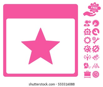 Star Calendar Page icon with bonus options icon set. Vector illustration style is flat iconic symbols, pink, white background.