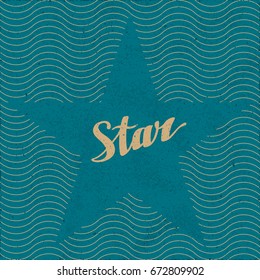 Star Calligraphic Logo Lettering in Star Pentagon Shape Blank Space over Repeating Wavy Lines - Beige Elements on Turquoise Rough Paper Background - Vector Hand Drawn Graphic Design