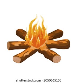 Star campfire isolated on white background. Hiking fireplace in flat style. Cartoon vector illustration for any purpose.