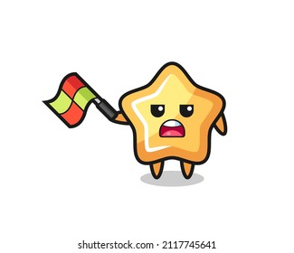 star cartoon as the line judge hold the flag up at a 45 degree angle , cute style design for t shirt, sticker, logo element