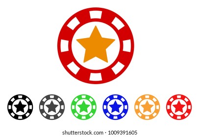 Star Casino Chip icon. Vector illustration style is a flat iconic star casino chip symbol with grey, , green, blue, red, black color versions. Designed for web and software interfaces.