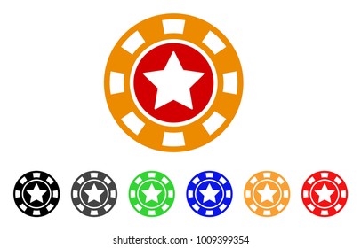 Star Casino Chip icon. Vector illustration style is a flat iconic star casino chip symbol with grey, yellow, green, blue, red, black color versions. Designed for web and software interfaces.