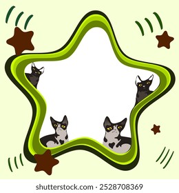 Star, cat, background, photo frame, vector illustration
