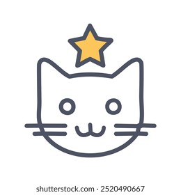 Star cat icon. Cute cartoon cat icon with a star on top, representing achievement, success, or good luck.