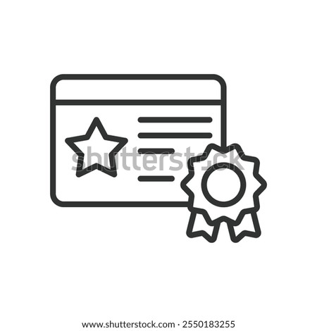 Star certificate, icon in line design. Star, certificate, award, recognition, achievement, honor, badge on white background vector. Star certificate editable stroke icon