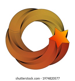 Star changing in a circle into a knot. Vector illustration. Metaphor for the complexity and variability of design. Symbol of victory or achievement of a goal. Gradient red-yellow transition in circle.