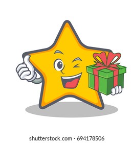 star character cartoon style with gift