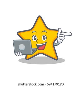 star character cartoon style with laptop