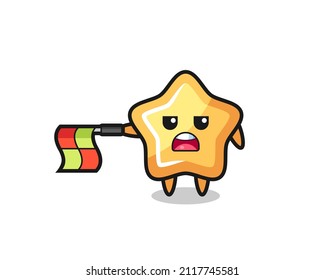 star character as line judge hold the flag straight horizontally , cute style design for t shirt, sticker, logo element